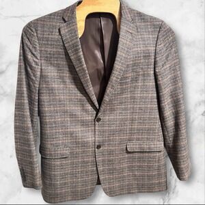 ADOLFO Mens Blazer Sport Coat Casual Two Button Jacket‎ Size 46L Wool Suit Plaid